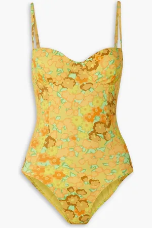 Tory Burch Floral-print underwired swimsuit - Yellow