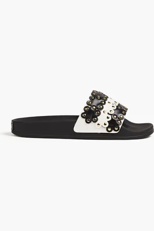 RED(V) Flower Puzzle laser-cut studded leather slides