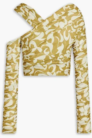 Nicholas Cropped printed stretch-tulle top - Green