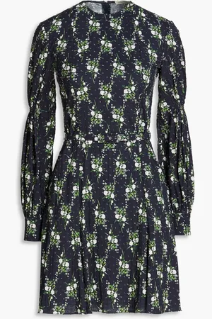 EMILIA WICKSTEAD Aurora floral-print cotton-blend Swiss-dot seersucker mini dress - Blue