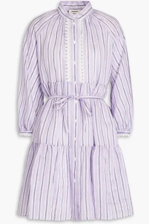Sandro Belted striped gauze mini dress - Purple