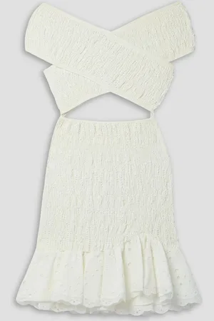 CHARO RUIZ IBIZA Nella off-the-shoulder shirred broderie anglaise cotton-blend mini dress - White