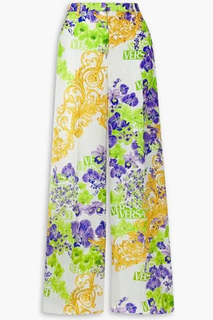 VERSACE Printed straight-leg satin pants