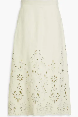 Chloé Broderie anglaise hemp paper-blend canvas midi skirt - Green