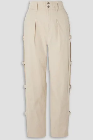 Marant Etoile Ring-embellished pleated cotton-canvas tapered pants - White