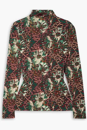 ULLA JOHNSON Aurelia printed stretch-jersey turtleneck top