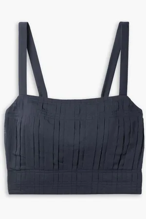 La Ligne Cropped pintucked cotton and silk-blend voile top - Blue