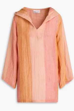 Lisa Marie Fernandez Striped linen-blend gauze hooded coverup - Orange