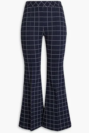 ROSETTA GETTY Checked jacquard-knit flared pants - Blue