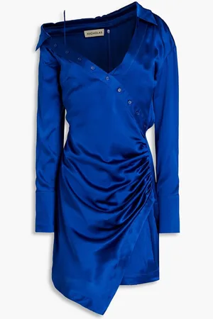 Nicholas Wrap-effect silk satin-crepe mini shirt dress - Blue