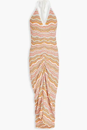 VERONICA BEARD Armelle striped pointelle-knit halterneck midi dress