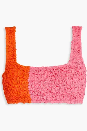 Mara Hoffman Shelly two-tone cotton-popcorn jersey bikini top - Pink