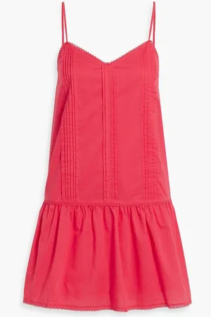Joie Trinity pintucked cotton-broadcloth mini dress - Orange