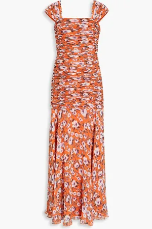 MIKAEL AGHAL Ruched floral-print chiffon maxi dress