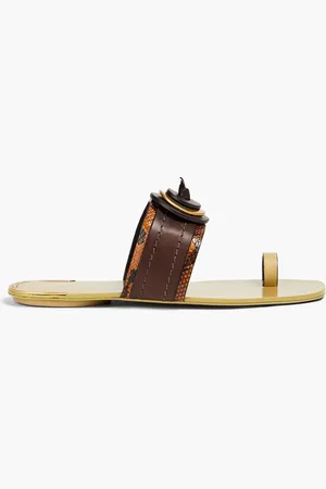 Tory Burch Knotted smooth and snake-effect leather sandals - Brown