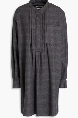 Marant Etoile Dancy pintucked cotton-flannel min shirt dress - Gray