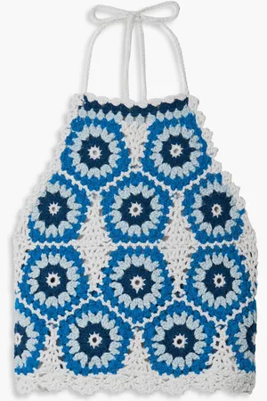 SEA Hayden cropped crocheted wool-blend halterneck top - Blue