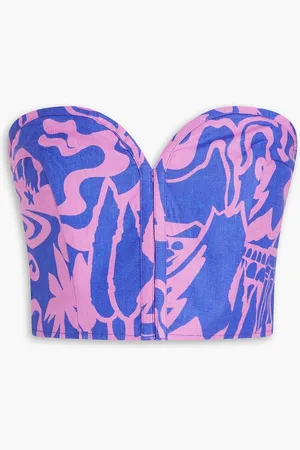 Mara Hoffman Rilynn strapless cropped printed hemp bustier top - Blue