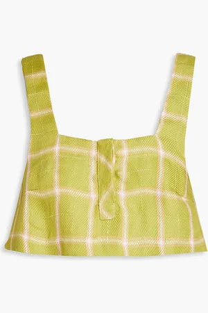 Bondi Born Kos cropped checked linen top - Green