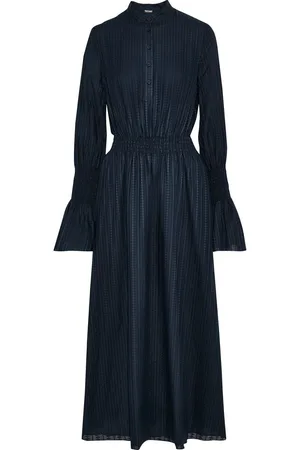 ADAM LIPPES Shirred textured cotton-voile midi dress - Blue