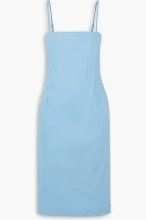 Miaou Degas embroidered stretch-cotton chambray dress - Blue