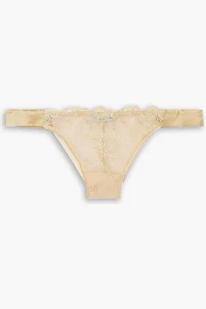 I.D. Sarrieri Plein Soleil satin-trimmed embroidered tulle thong - Neutral