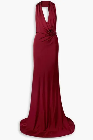 ET OCHS Valentina open-back draped satin-jersey halterneck gown - Red