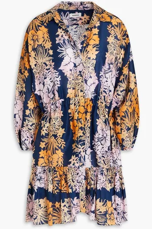 Sandro Floral-print linen and silk-blend mini dress - Blue