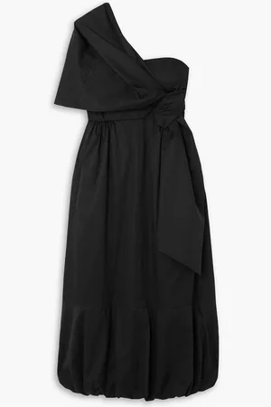 tibi One-shoulder draped cotton-poplin midi dress