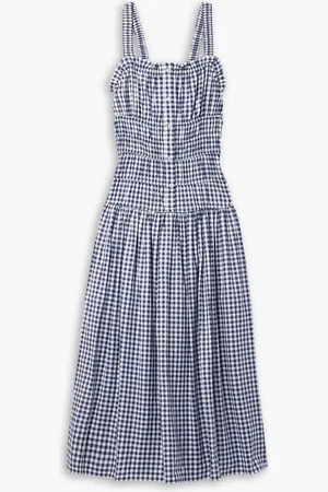 Jason Wu Ruched gingham cotton-twill midi dress - Blue