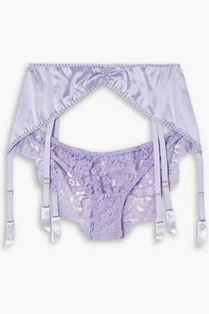 Coco De Mer Camellia Leavers lace and satin suspender briefs - Purple