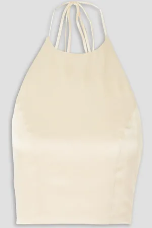 ANINE BING Leslie cropped silk-satin halterneck top - White