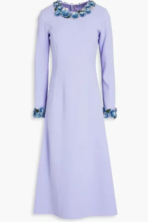 Oscar de la Renta Crystal-embellished wool-blend crepe midi dress - Purple