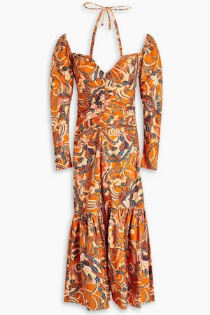 A.L.C. Ruched printed cotton midi dress