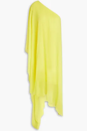 Halston Heritage One-shoulder asymmetric draped georgette midi dress