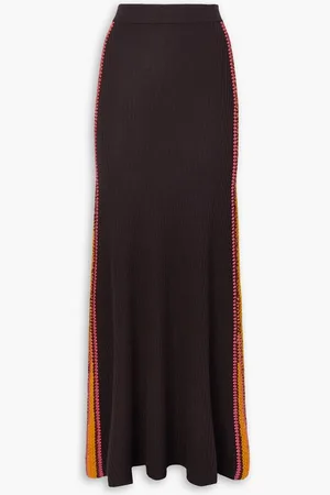 Chloé Crochet-trimmed ribbed wool maxi skirt - Brown