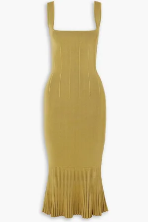GALVAN Atalanta pleated stretch-knit midi dress - Yellow