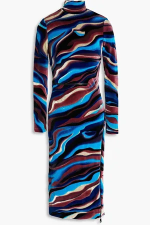 Roberto Cavalli Zip-detailed printed chenille midi dress - Blue