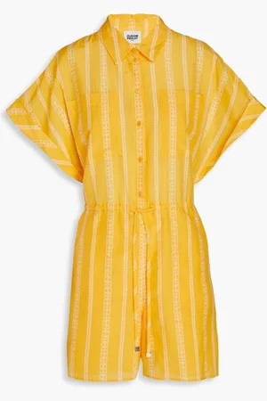 Claudie Pierlot Printed cotton and silk-blend voile playsuit - Yellow
