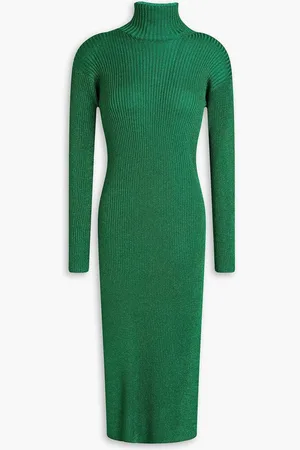 Baum und Pferdgarten Crisana metallic ribbed-knit midi turtleneck dress - Green