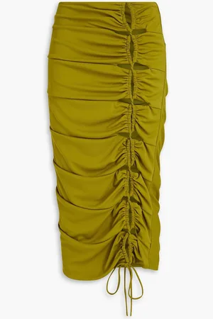 Nicholas Ruched cutout stretch-crepe midi skirt - Green