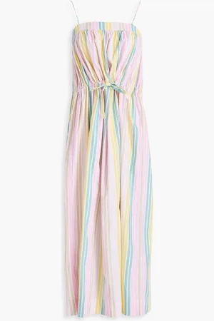 Ganni Striped cotton-poplin midi dress - Pink
