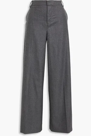 tibi Wool-flannel wide-leg pants - Gray