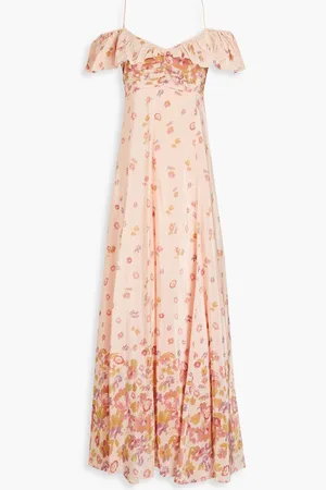 by Ti Mo Cold-shoulder floral-print satin maxi dress - Orange