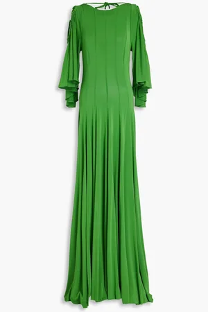 Oscar de la Renta Cold-shoulder gathered jersey maxi dress