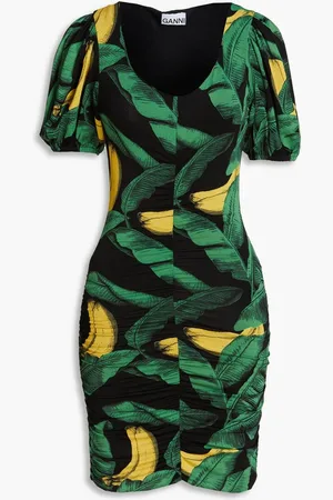 Ganni Ruched floral-print stretch-jersey mini dress
