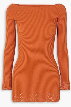 Zeynep Arcay Ajour off-the-shoulder distressed ribbed-knit mini dress