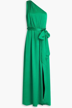 Ml Monique Lhuillier One-shoulder hammered-satin maxi dress - Green
