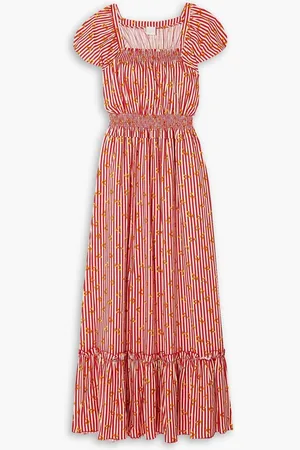 LORETTA CAPONI Stefania gathered printed poplin maxi dress