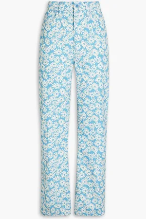 RE/DONE 70s floral-print cotton-canvas bootcut pants - Blue